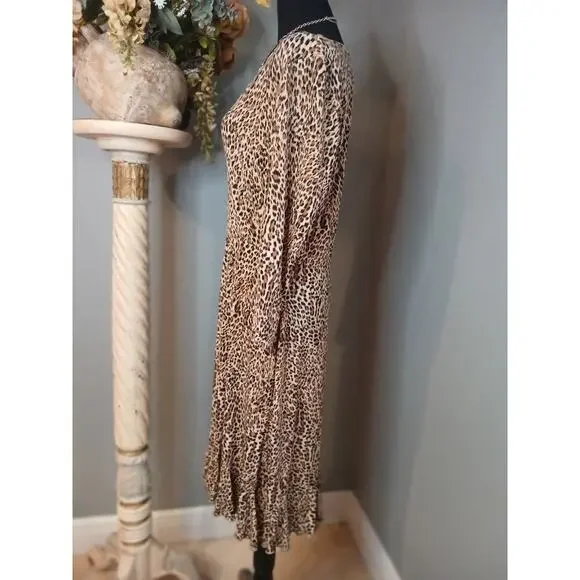 Glamour A Line Dress Womens Sz 14 Cheetah Print Neck Surplice V Neck Frill Hem - Picture 5 of 7